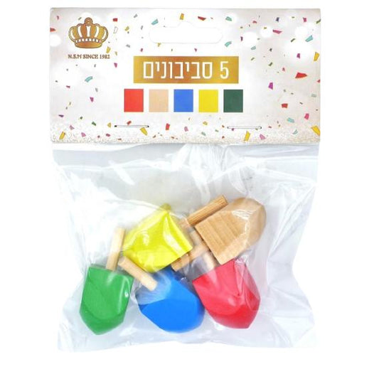 5 WOOD DREIDELS – TRADITIONAL CHANUKKAH DREIDEL