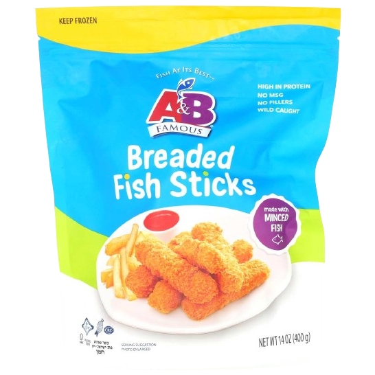 A&B KOSHER BREADED FISH STICKS 400 GR.