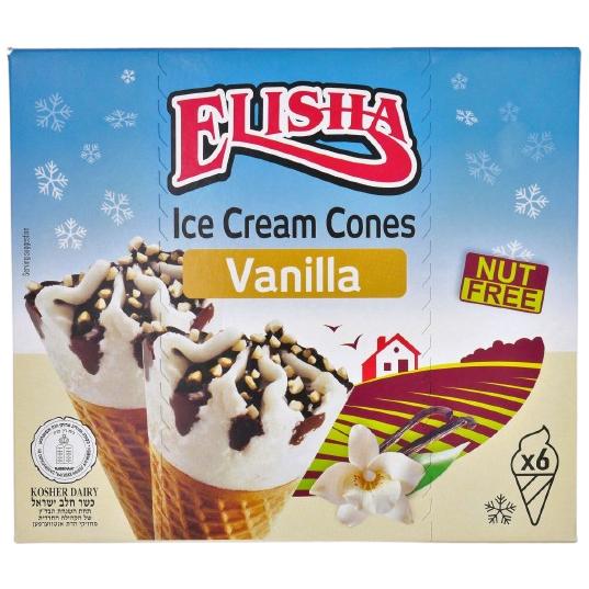 KOSHER DAIRY VANILLA CONE ICE CREAM ELISHA 6 X 72 GR.