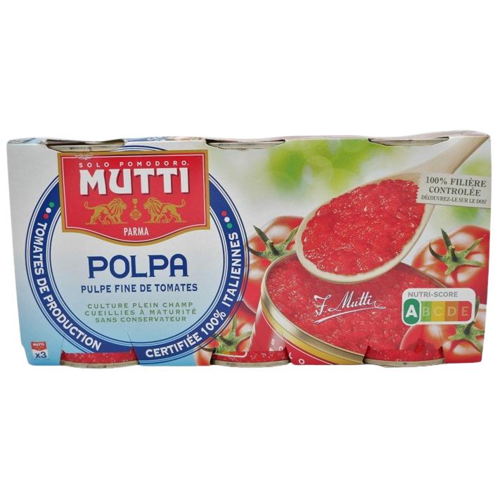 KOSHER FINE TOMATO PULP MUTTI KLP 3 X 400 GR. (1.2 KG)