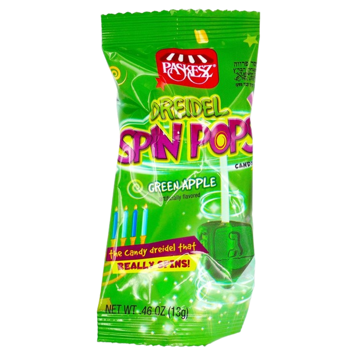 KOSHER GREEN APPLE DREIDEL SPIN POPS PASKESZ 13 GR.