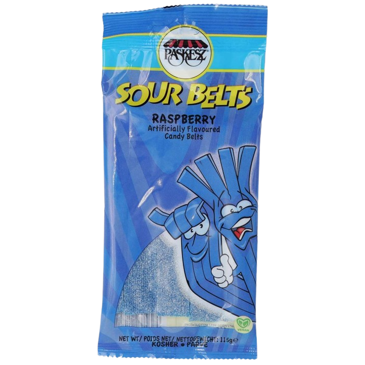 KOSHER SOUR BELTS RASPBERRY PASKESZ 115 GR.