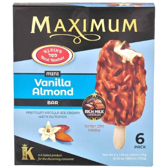 6 X MINI KOSHER VANILLA ALMOND ICE CREAM 
