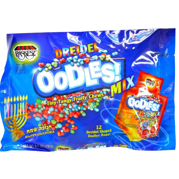 DREIDEL OODLES! MIX 12 X 16 G FAMILY BAG KOSHER CANDY CHANUKKAH THEME