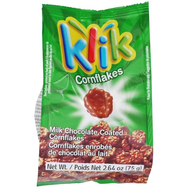 KLIK CORNFLAKES KOSHER CRISPY CORNFLAKES CHOCOLATE COATED 75 GR.