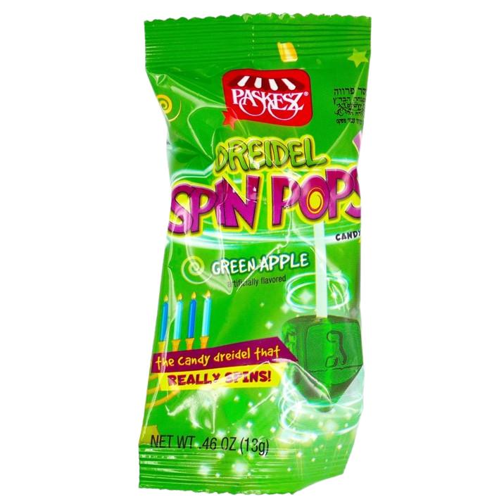 KOSHER GREEN APPLE DREIDEL SPIN POPS PASKESZ 13 GR.