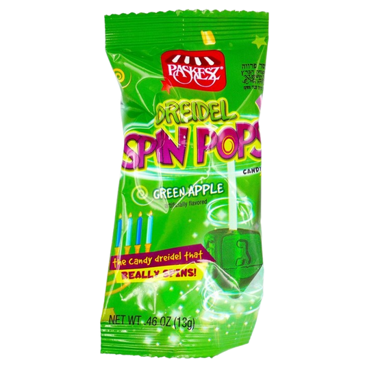 KOSHER GREEN APPLE DREIDEL SPIN POPS PASKESZ 13 GR.