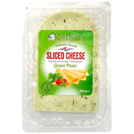 KOSHER GREEN PESTO SLICED GOUDA SHEFA 200 GR.