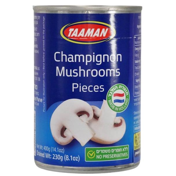 KOSHER SLICED CHAMPIGNONS IN BRINE TAAMAN KLP 400 GR. 