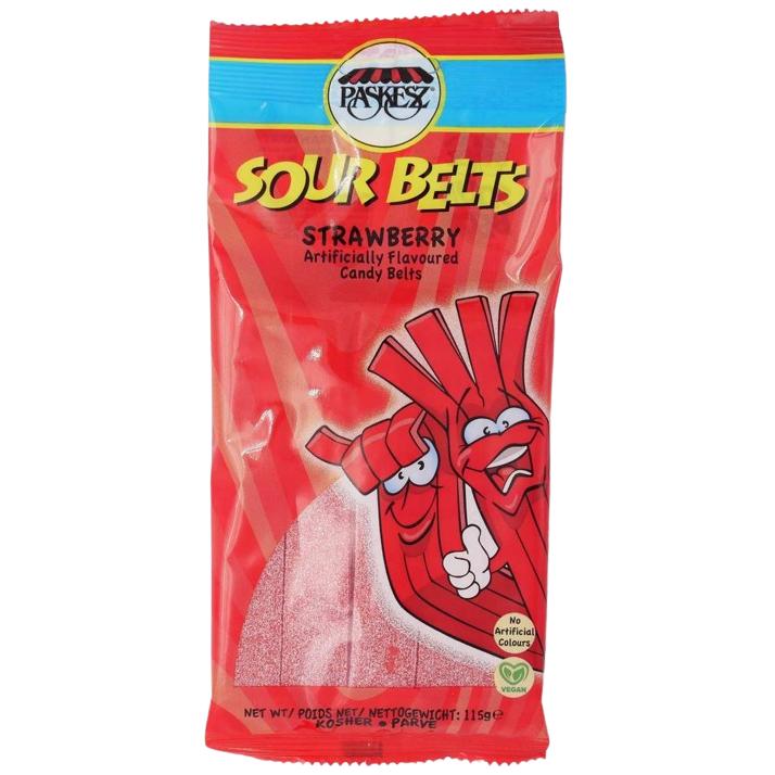 KOSHER SOUR BELTS STRAWBERRY PASKESZ  115 GR.