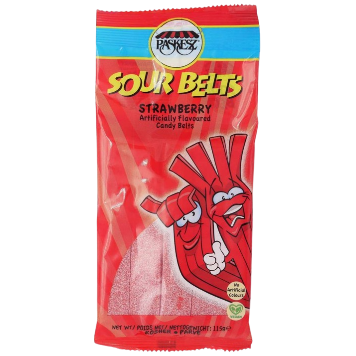 KOSHER SOUR BELTS STRAWBERRY PASKESZ  115 GR.