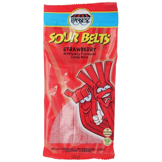 KOSHER SOUR BELTS STRAWBERRY PASKESZ  115 GR.