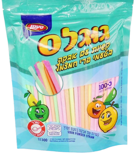 KOSHER SOUR POWDER STRAW 100 UNITS TAAMAN KLP 300 GR.