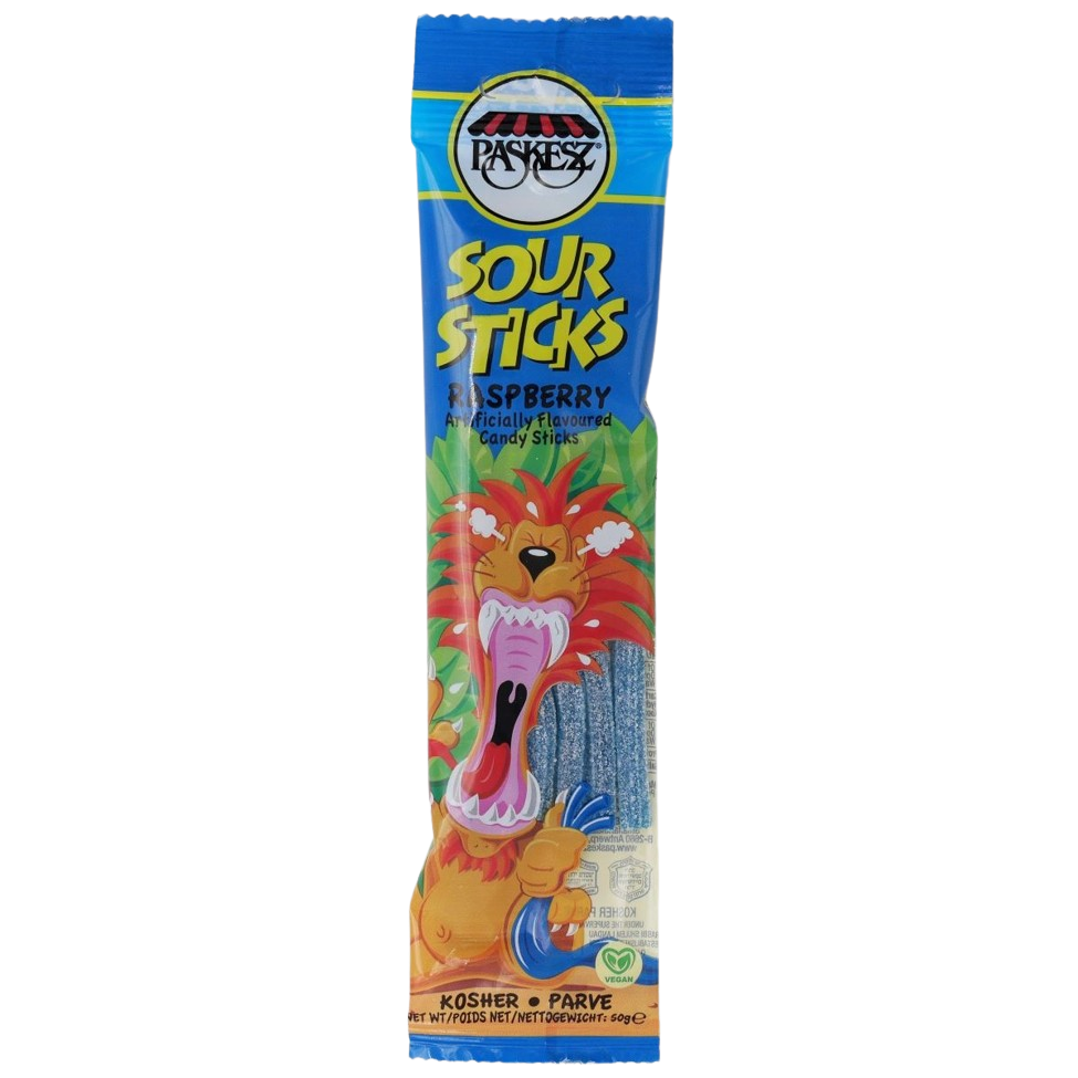 KOSHER SOUR STICKS RASPBERRY PASKESZ 50 GR.