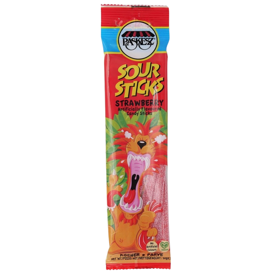 KOSHER SOUR STICKS STRAWBERRY PASKESZ 50 GR.
