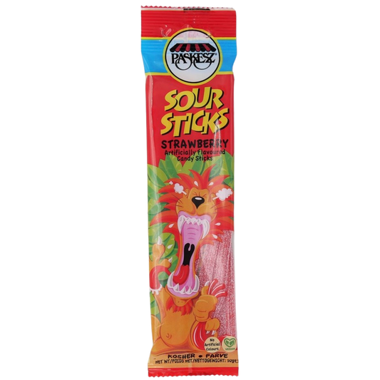 KOSHER SOUR STICKS STRAWBERRY PASKESZ 50 GR.