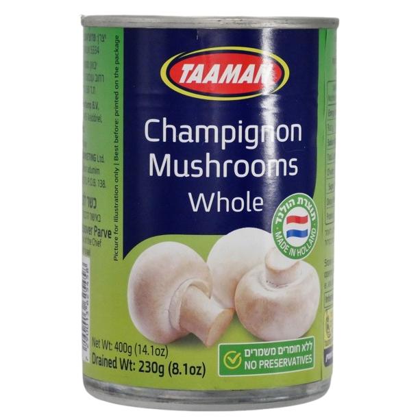 KOSHER WHOLE CHAMPIGNONS IN BRINE TAAMAN KLP 400 GR. 