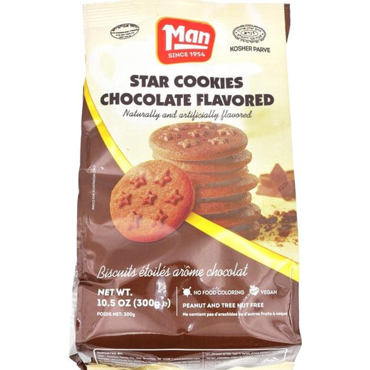 kosher chocolate-flavored cookies by MAN. Crunchy and fun, perfect for kids’ snacks. 300g pack of sweet chocolate goodness.
